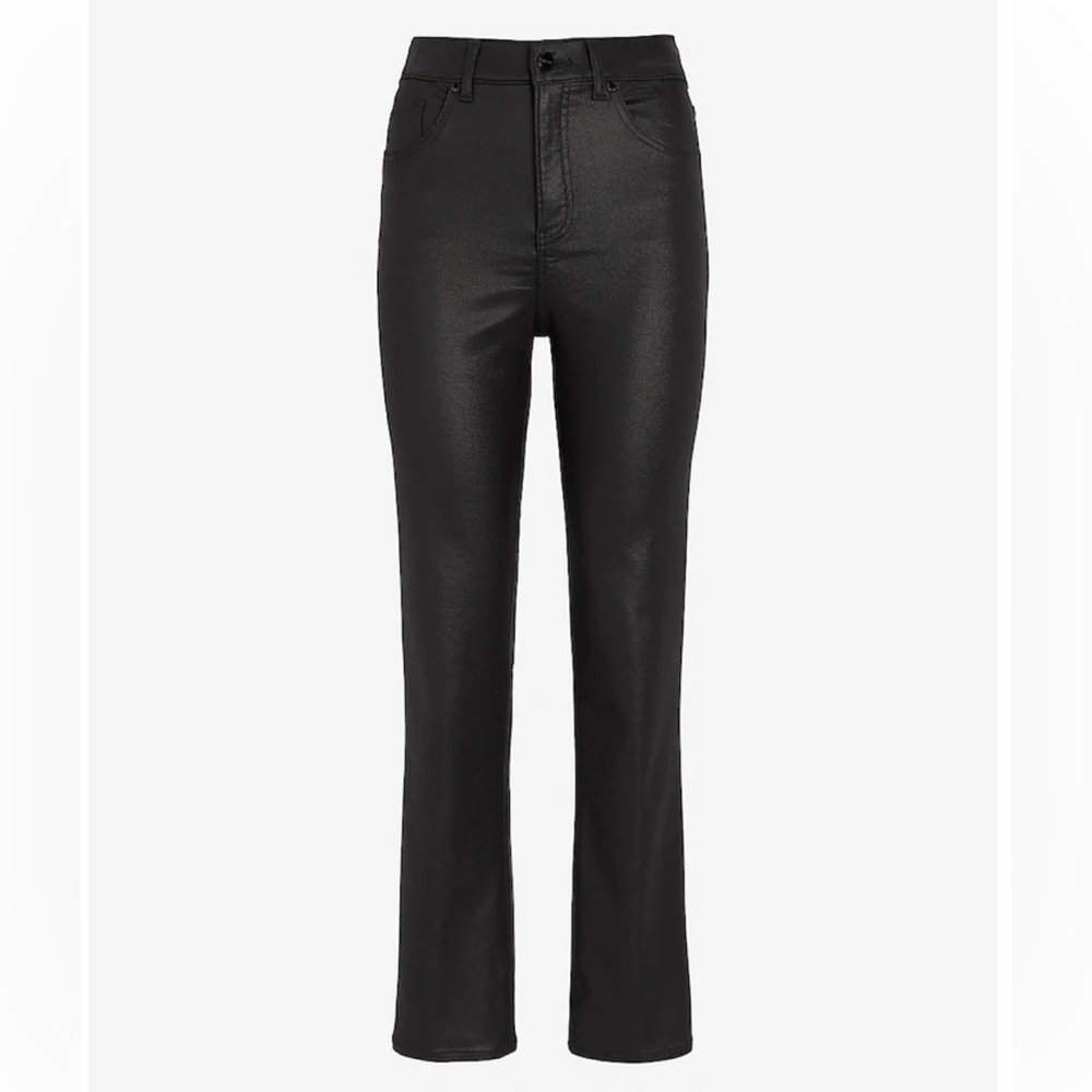 High Waisted Black Coated Straight Ankle Jeans